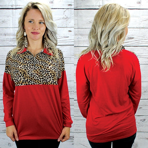 Red Leopard Pullover