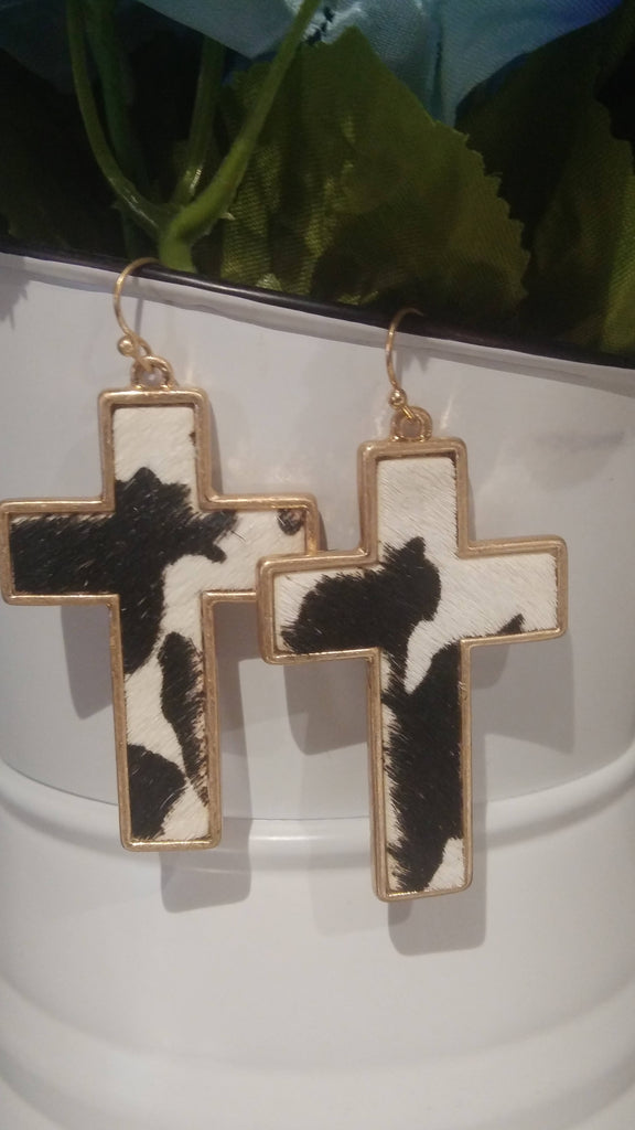 Cow Hide Earrings- Cross