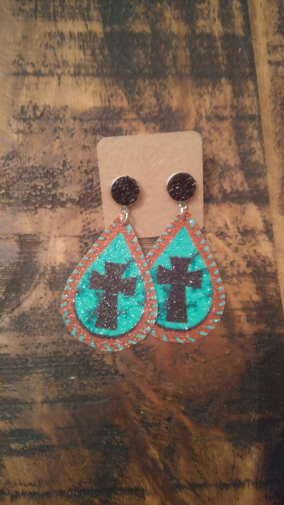 Turquoise Faux Leather Earrings